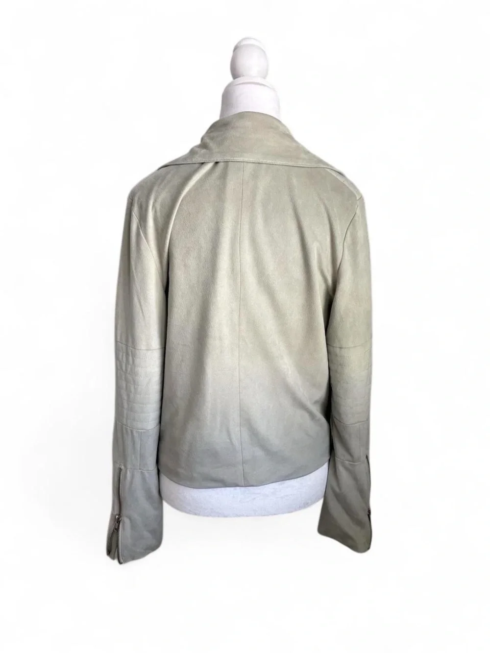 Shinestar Grey Draped Leather Faux Leather Jacket